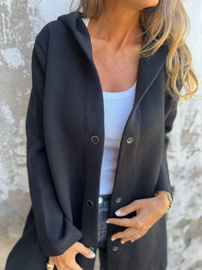 Adriana - Cardigan con bottoni e cappuccio